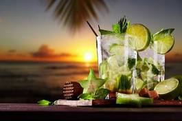 Plakat plaża pejzaż napój owoc karaiby