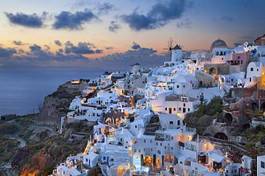 Plakat wyspa wioska grecja niebo