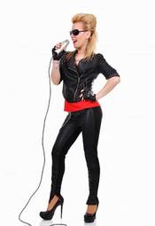 Plakat muzyka karaoke mikrofon dziewczynka