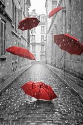 Plakat fruwające czerwone parasolki