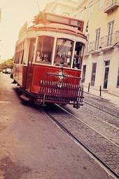 Plakat czerwony tramwaj w lisbonie
