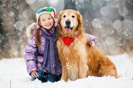 Plakat zwierzę dziewczynka natura śnieg pies