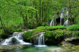 Naklejka las wodospad woda potok sprężyna