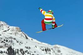 Plakat akt snowboarder narty śnieg góra