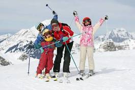 Plakat ludzie narty uśmiech sport