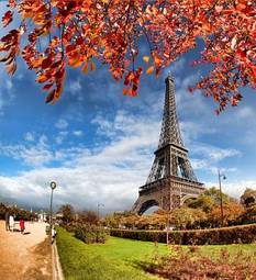 Plakat architektura europa ogród jesień francja