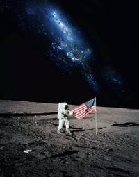 Plakat słońce astronauta widok księżyc amerykański