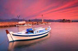Plakat grecja kuter morze zamek łódź