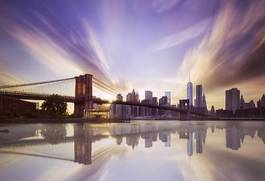 Plakat manhatan woda nowy jork most brookliński niebo