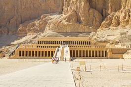 Plakat egipt pustynia piramida świątynia hatszepsut