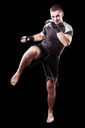 Plakat mężczyzna lekkoatletka kick-boxing