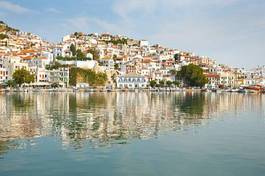 Plakat grecja lato wyspa morze wioska