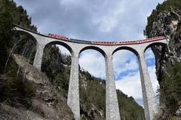 Plakat architektura szwajcaria europa lokomotywa wiadukt