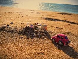 Plakat słońce plaża morze samochód
