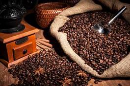 Naklejka świeży jedzenie rolnictwo młynek do kawy kawa