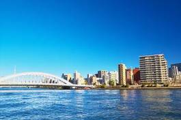 Plakat błękitne niebo tokio miejski japonia most