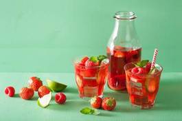 Plakat summer strawberry raspberry lemonade with lime and mint