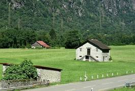 Plakat wioska szwajcaria krajobraz alpy urząd tessin