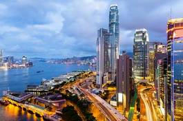 Plakat hongkong zmierzch miejski metropolia