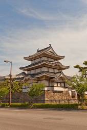 Plakat zamek architektura pejzaż japoński stary