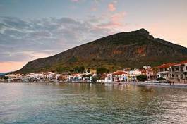 Plakat wioska morze pejzaż wybrzeże grecja