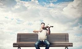 Plakat natura lato sztuka skrzypce niebo