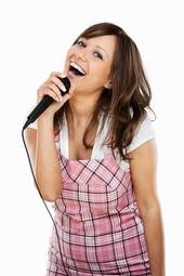 Obraz na płótnie śpiew kobieta mikrofon twarz na białym tle