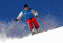 Plakat śnieg mężczyzna sporty zimowe narciarz góra
