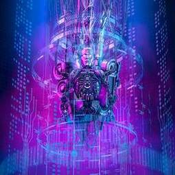 Plakat sztuka mężczyzna maszyna cyborg robot