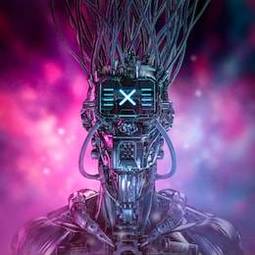 Plakat sztuka mężczyzna cyborg