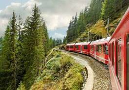 Plakat czerwony pociąg z tirano do szwajcarii
