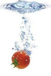 Plakat pomidor wpadający do wody