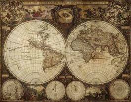 Plakat stara mapa świata - dwie półkule
