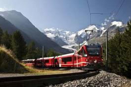 Plakat pociąg wśród gór - szwajcaria