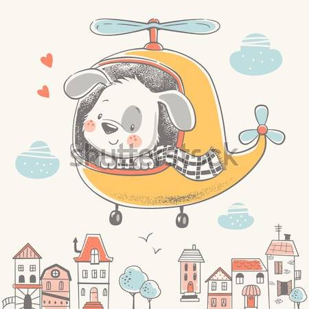 Plakat miasto chłopiec pies szczenię