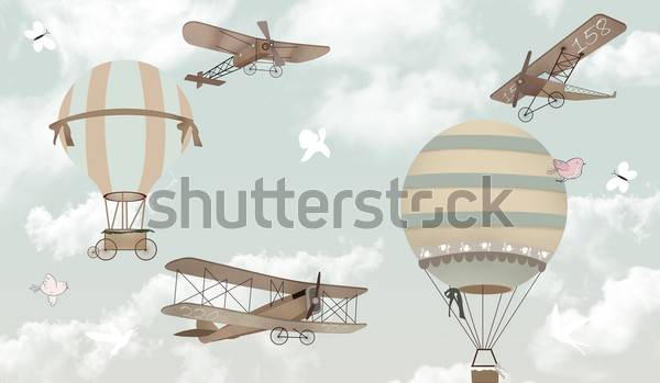 Plakat samolot transport stado niebo