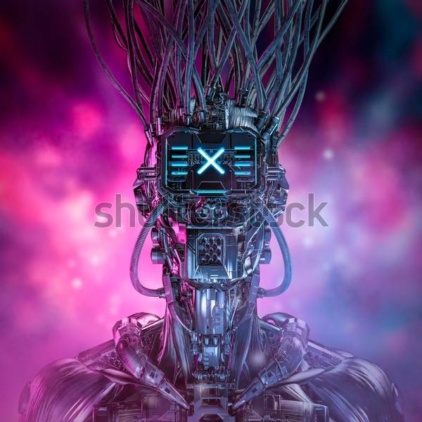 Plakat sztuka mężczyzna cyborg