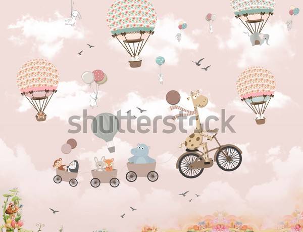 Plakat sztuka niebo rower balon retro