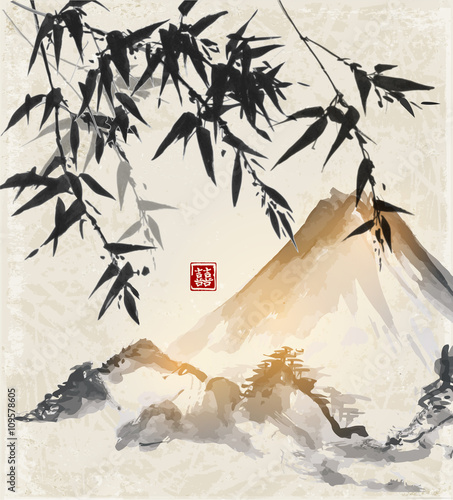 Plakat natura góra japoński