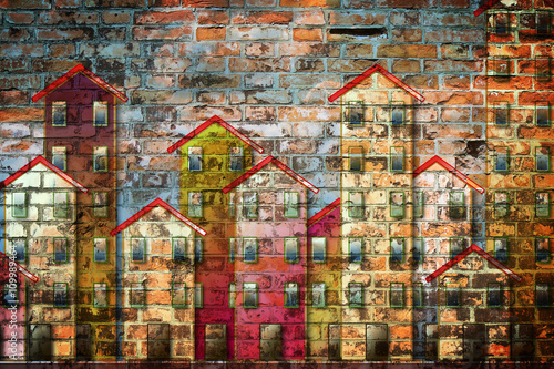 Fototapeta Public housing concept image painted on a brick wall