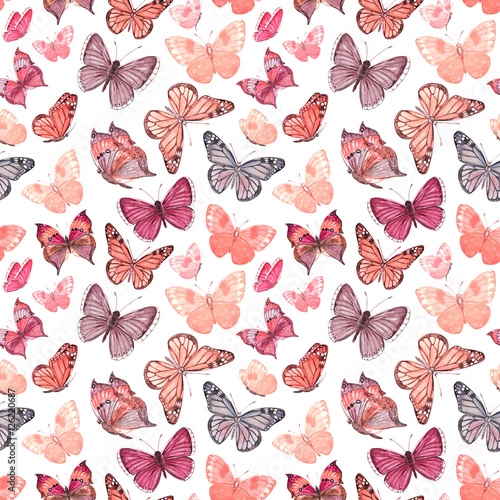 Foto zasłona retro seamless texture with flying butterflies. watercolor paint
