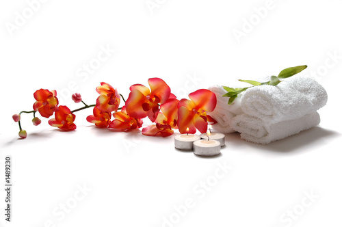 Obraz na płótnie Orchidee, świece i ręczniki SPA