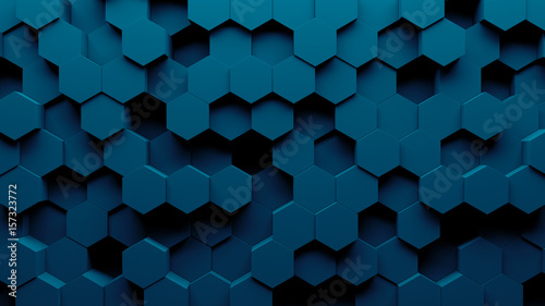 Fototapeta Abstract hexagon geometry background. 3d render of
simple primitives with six angles in front. Dark lighting.