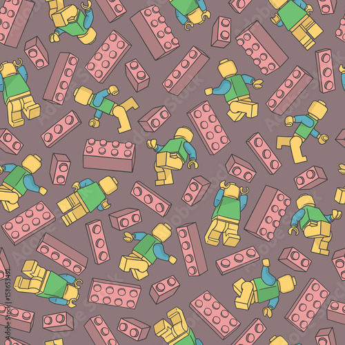 Fotofirana Seamless pattern with lego characters and lego blocks