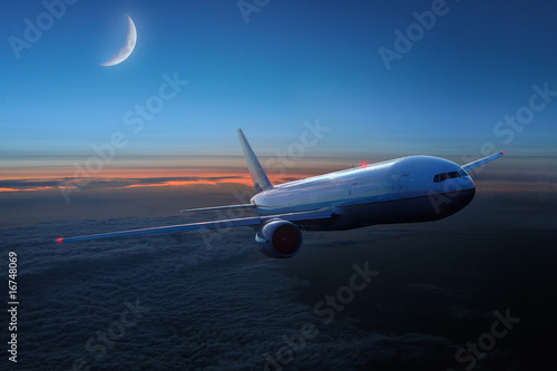 Fotoroleta odrzutowiec księżyc noc lotnictwo airliner