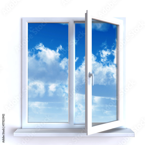 Fotoroleta Otwórz okno i podziwiaj białe chmury na błękitnym niebie
