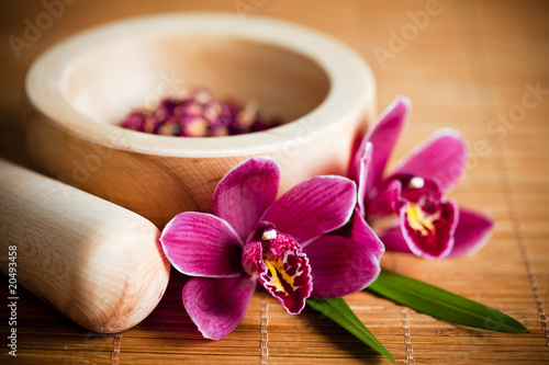 Fotoroleta Kompozycja zen - orchidea i moździerz
