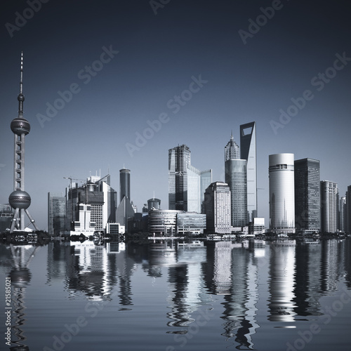 Plakat wieża miejski chiny niebo shanghaj