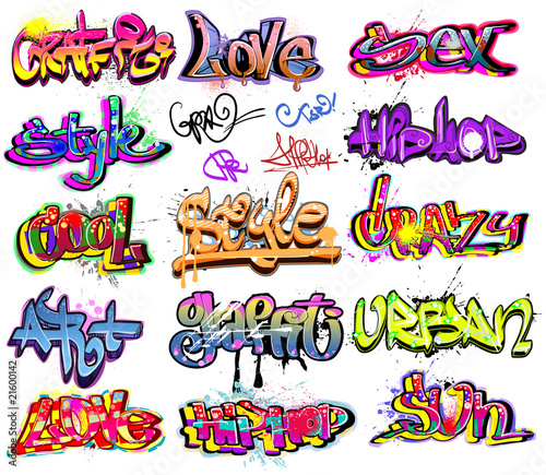 Plakat Różne style napisów graffiti