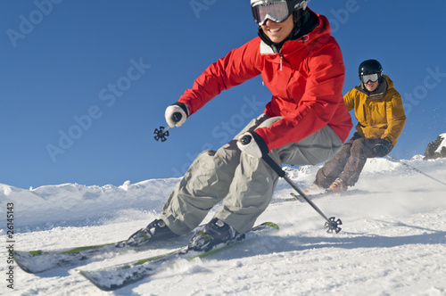 Naklejka narciarz słońce ruch mężczyzna para